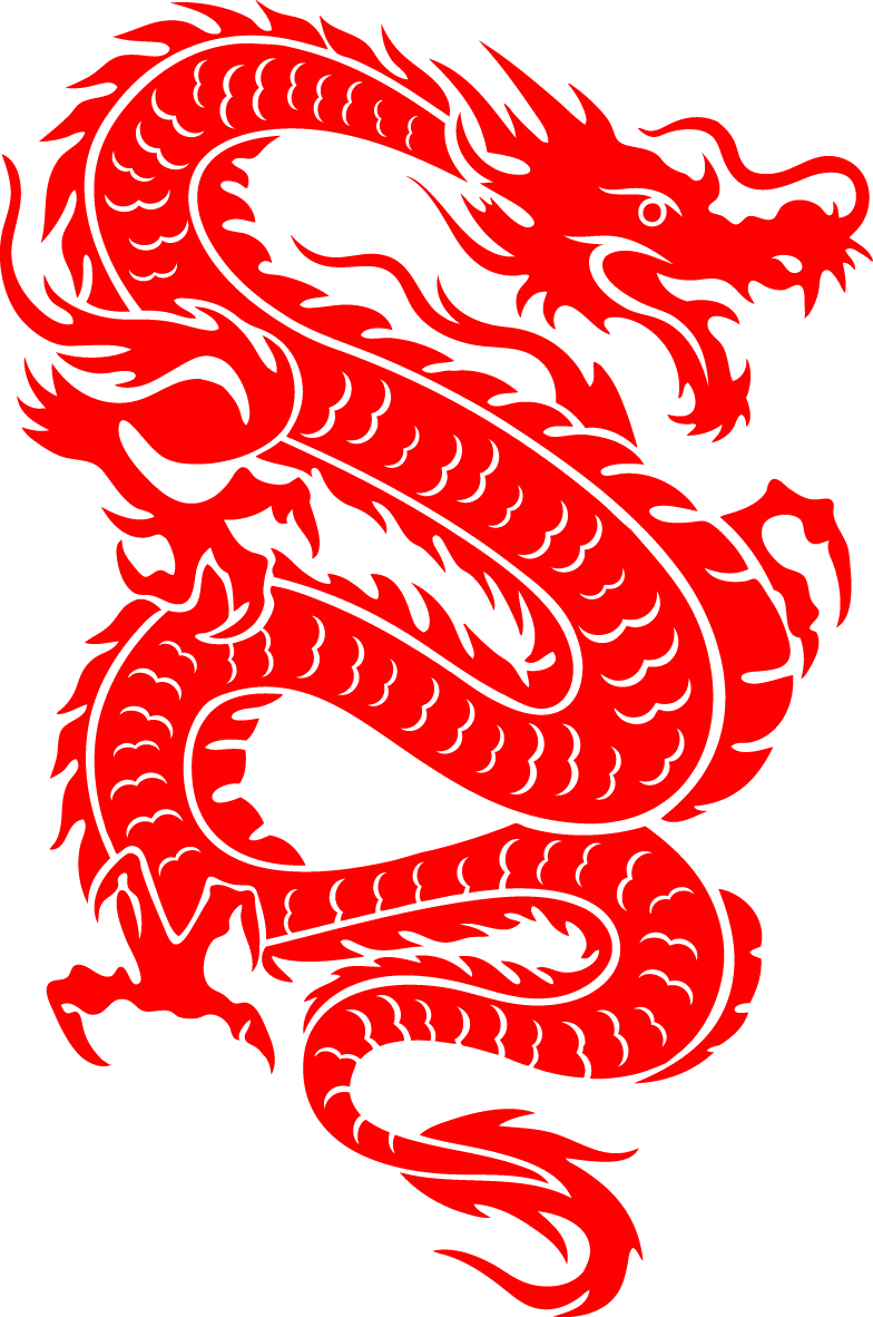 中國龍 桌布 壁紙 — 一條大膽的紅色龍，帶有複雜的鱗片和爪子，在純黑色背景上動態盤繞。
