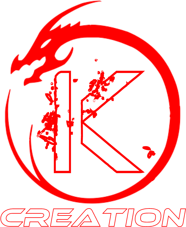 Company Logo 桌布 壁紙 — 一條大膽的紅色龍環繞著白色字母K，帶有飛濺油漆效果，背景為黑色。