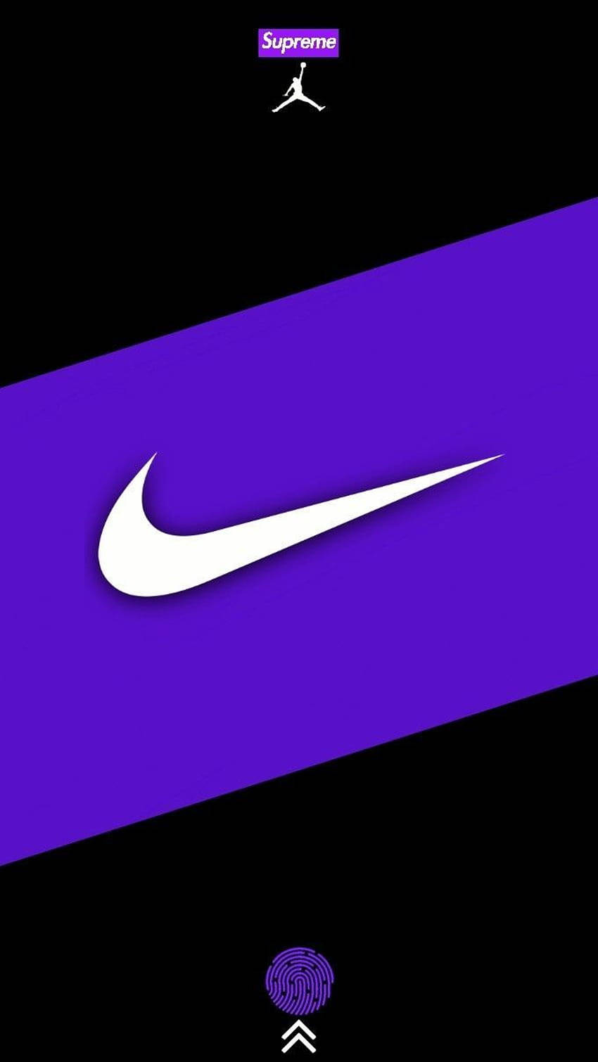 NBA 桌布 壁紙 — 一條大膽的紫色對角線條，在黑色背景上帶有白色Nike標誌，並有Supreme和Jordan標誌。