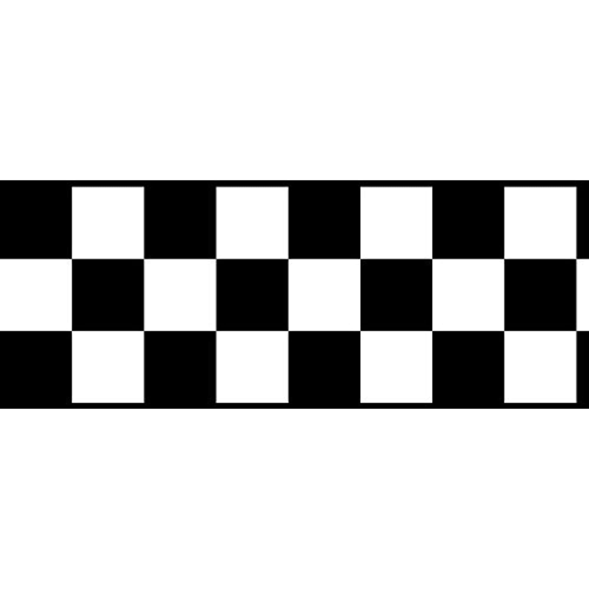 Checkered Flag 桌布 壁紙 — 一條大膽的黑白棋盤格圖案條紋，居中於純白色背景上。