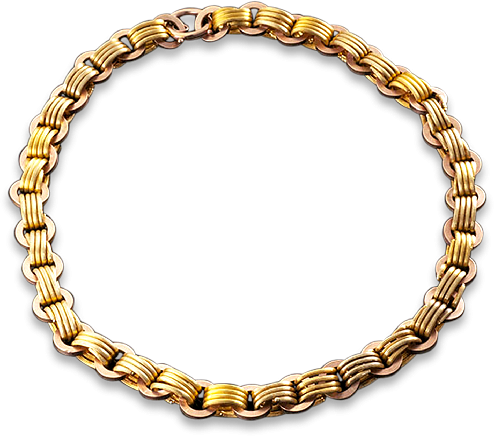 Gold Circle 桌布 壁紙 — 一條奢華的金色編織鏈條手鐲在純黑背景上閃耀，展現精緻工藝和豐富金屬光澤。