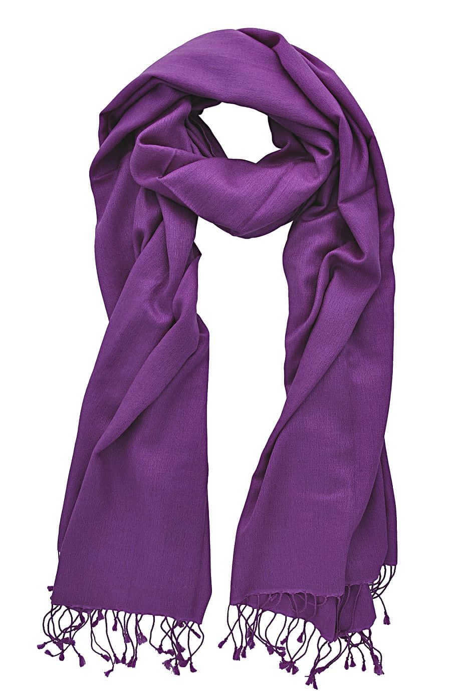 Purple Scarf 桌布 壁紙 — 一條帶有流蘇的濃郁紫色圍巾，在潔白背景上以柔軟褶皺垂墜。