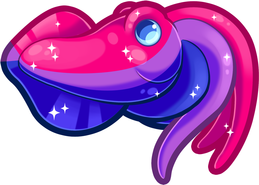 Cute Art 桌布 壁紙 — 一條帶有粉紅色和紫色漸層及閃爍星星的光滑卡通魚在黑色背景上游泳。