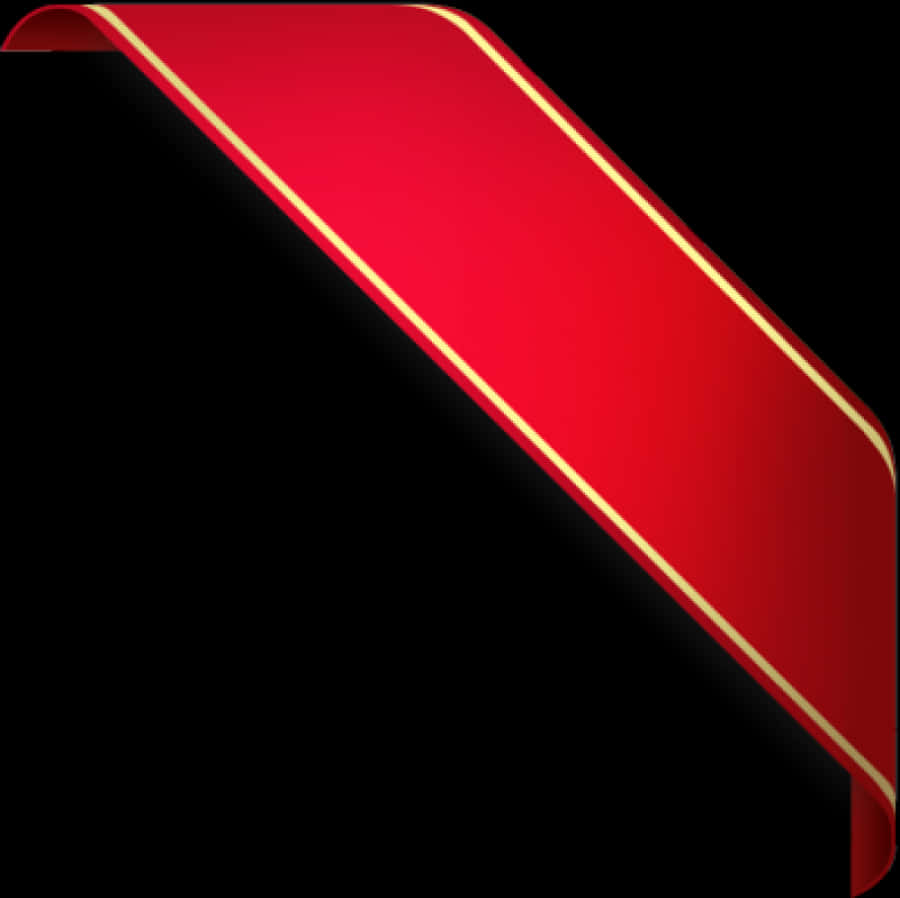 Ribbon Banner 桌布 壁紙 — 一條帶有金色飾邊的光澤紅色絲帶，以對角線方式懸掛在純黑色背景上。