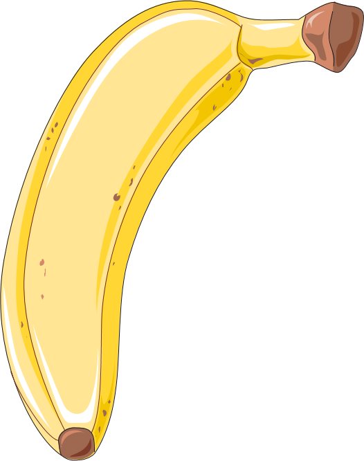 Plantain 桌布 壁紙 — 一條成熟的黃色香蕉，帶有棕色斑點和莖，在黑色背景上。