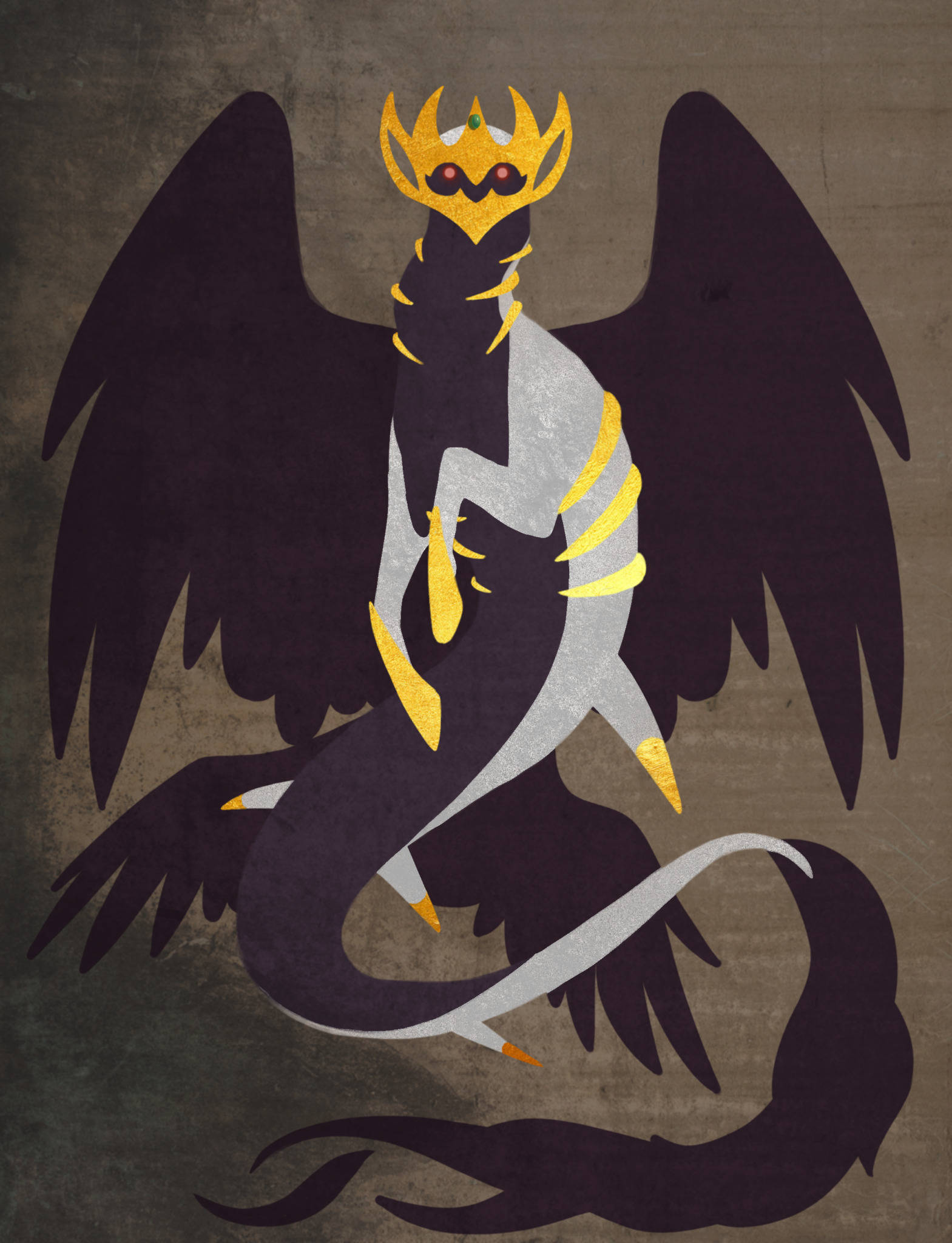Giratina 桌布 壁紙 — 一條戴著皇冠的威嚴黑金翼蛇，在紋理棕色背景上擺好姿勢。