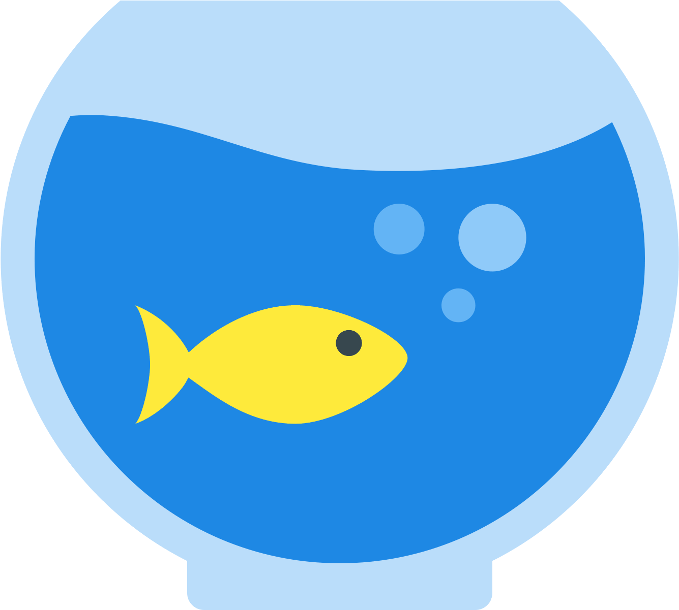 水族箱 桌布 壁紙 — 一條明亮的黃色魚在藍色碗中游動，氣泡在黑色背景上升起。