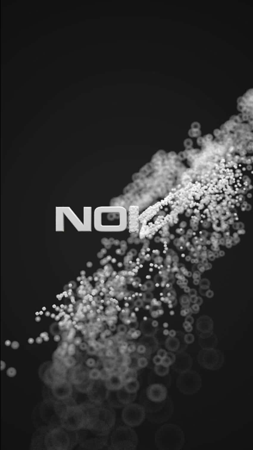 諾基亞 桌布 壁紙 — 一條時尚的白色粒子流斜向流過黑色背景，其中NOIZ這個詞巧妙地嵌入在流中。