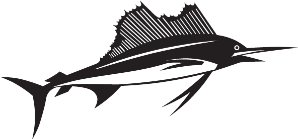 Swordfish 桌布 壁紙 — 一條時尚的黑色旗魚剪影，帶有細緻的線條藝術，襯托在純白背景上。