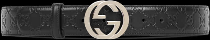 Gucci 桌布 壁紙 — 一條時尚的黑色皮帶，帶有壓花GG圖案和銀色雙G扣。