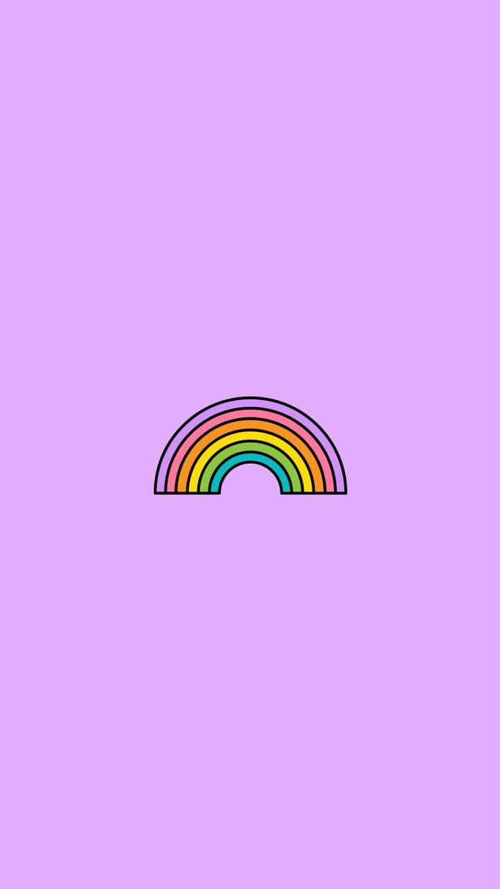 Aesthetic Rainbow Mobile 桌布 壁紙 — 一條極簡彩虹，帶有粗黑輪廓和鮮豔色彩，在柔和的薰衣草背景上輕輕彎曲。