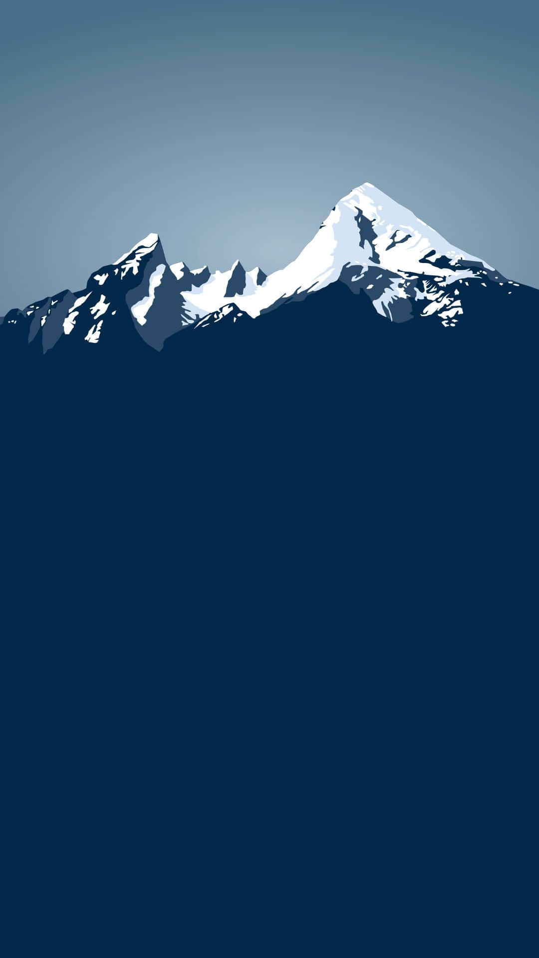 智慧型手機 桌布 壁紙 — 一條極簡風格的山脈，山頂積雪，在漸層藍色天空的映襯下聳立。