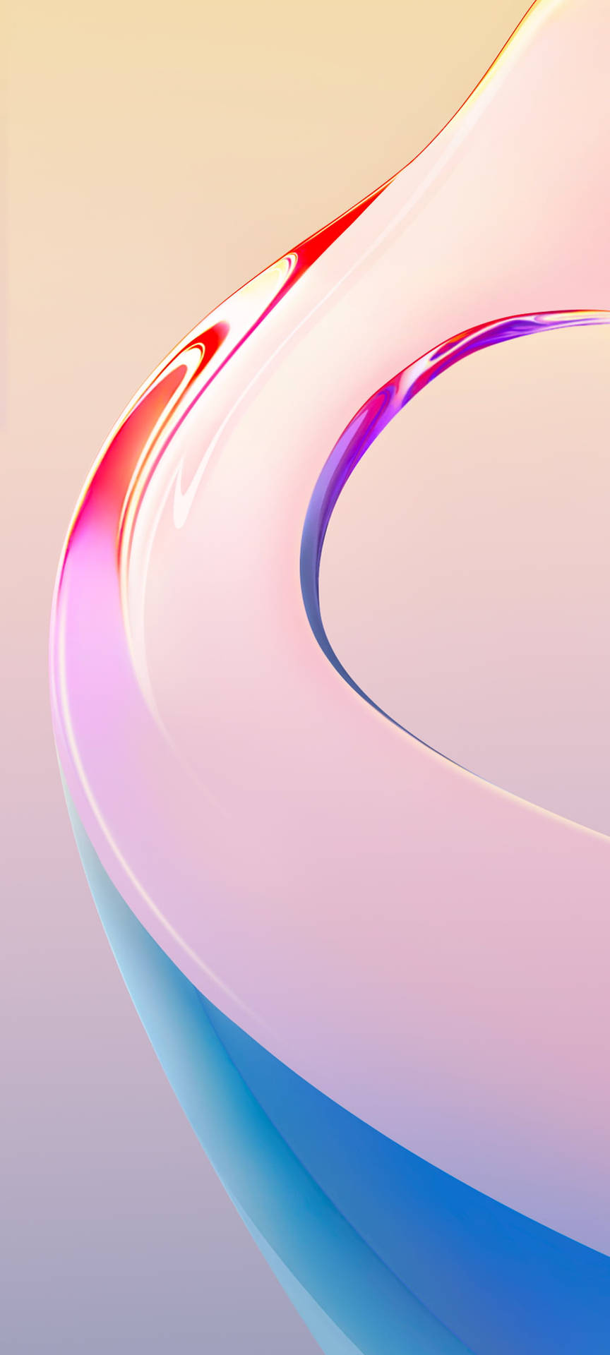 在漸變背景上呈現粉紅色、紫色和藍色的光澤抽象曲線 — 彩虹 GIF 壁紙