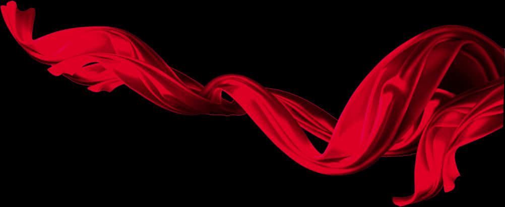 Red Ribbon 桌布 壁紙 — 一條流動的深紅色絲帶在純黑色背景上動態扭轉，在光澤的褶皺中捕捉光線。