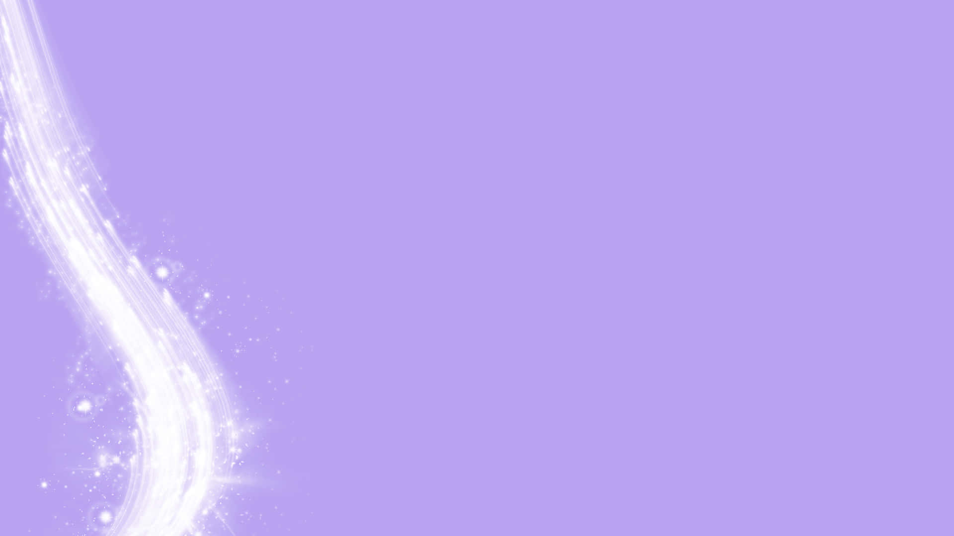 Lilac Color 桌布 壁紙 — 一條流動的白色光跡，帶有閃爍的粒子，在柔和的薰衣草背景上彎曲。