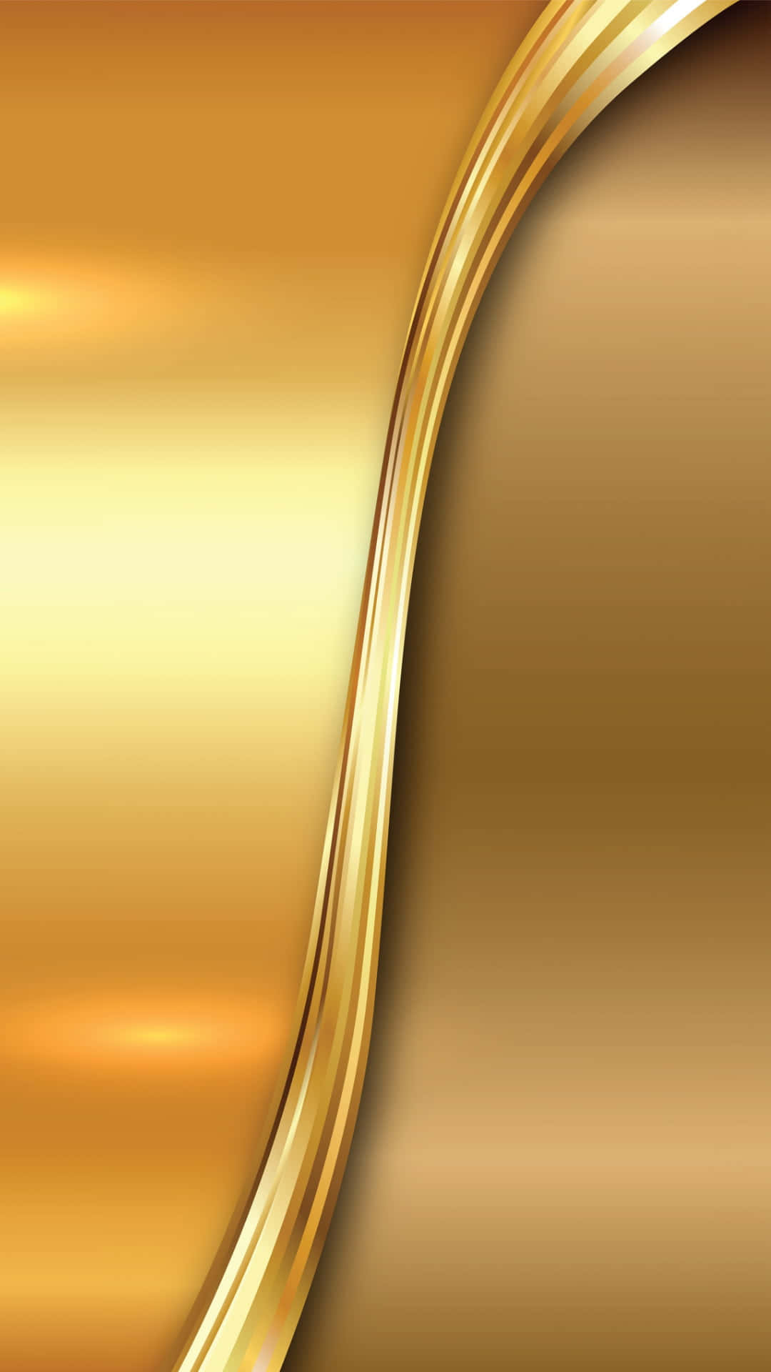 Shiny Gold 桌布 壁紙 — 一條流動的金色絲帶在帶有柔和亮點和豐富金屬色調的漸變背景上優雅地彎曲。