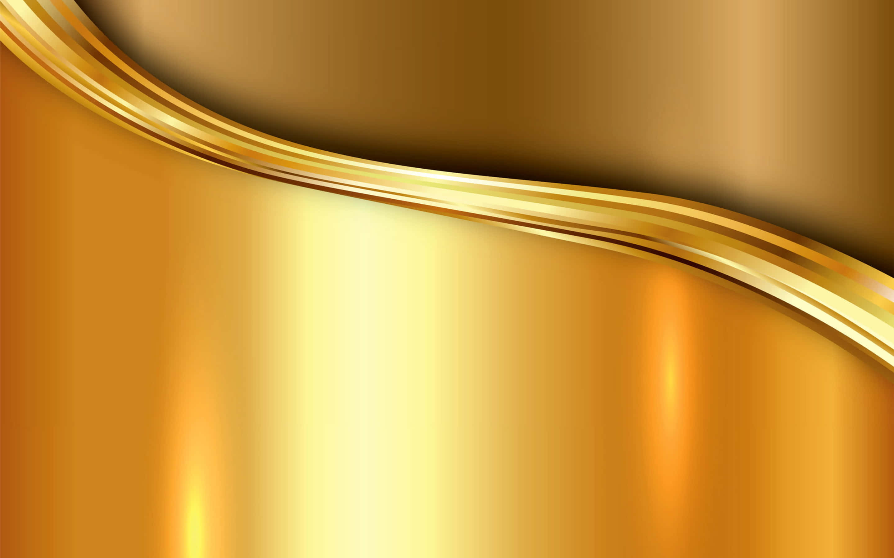 Shiny Gold 桌布 壁紙 — 一條流動的金色絲帶在溫暖金屬色調的漸變背景上優雅地彎曲。