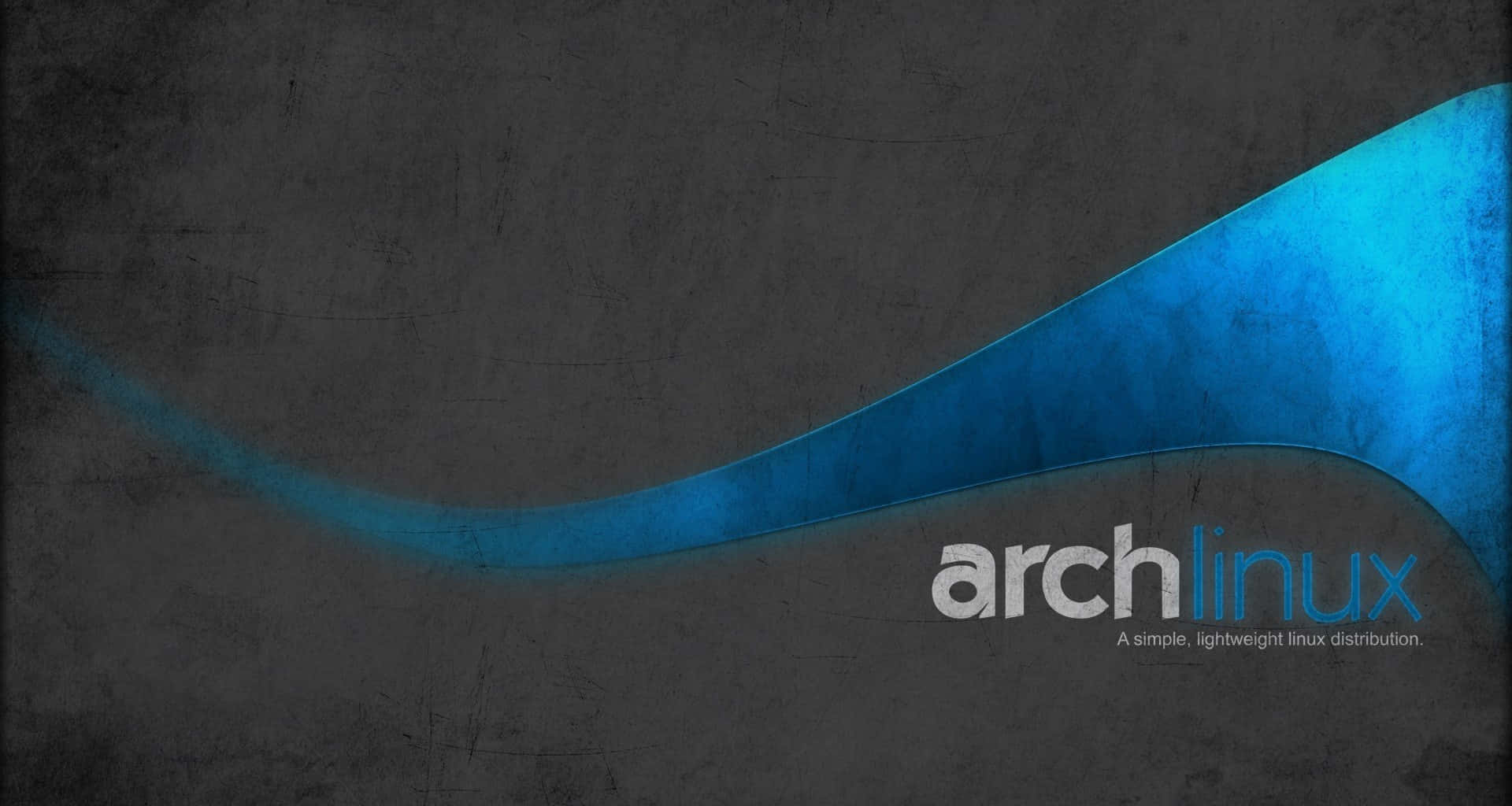 Arch Linux 桌布 壁紙 — 一條流暢的藍色波浪在帶有 Arch Linux 品牌標誌的紋理深灰色背景上彎曲。