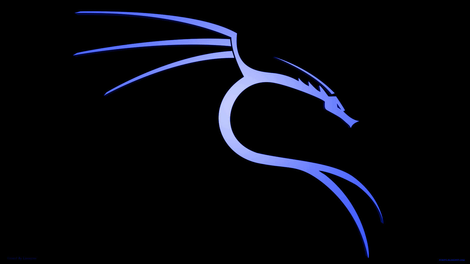 Linux 桌布 壁紙 — 一條流線型的藍色龍剪影在純黑色背景上發光，帶有漸變陰影。
