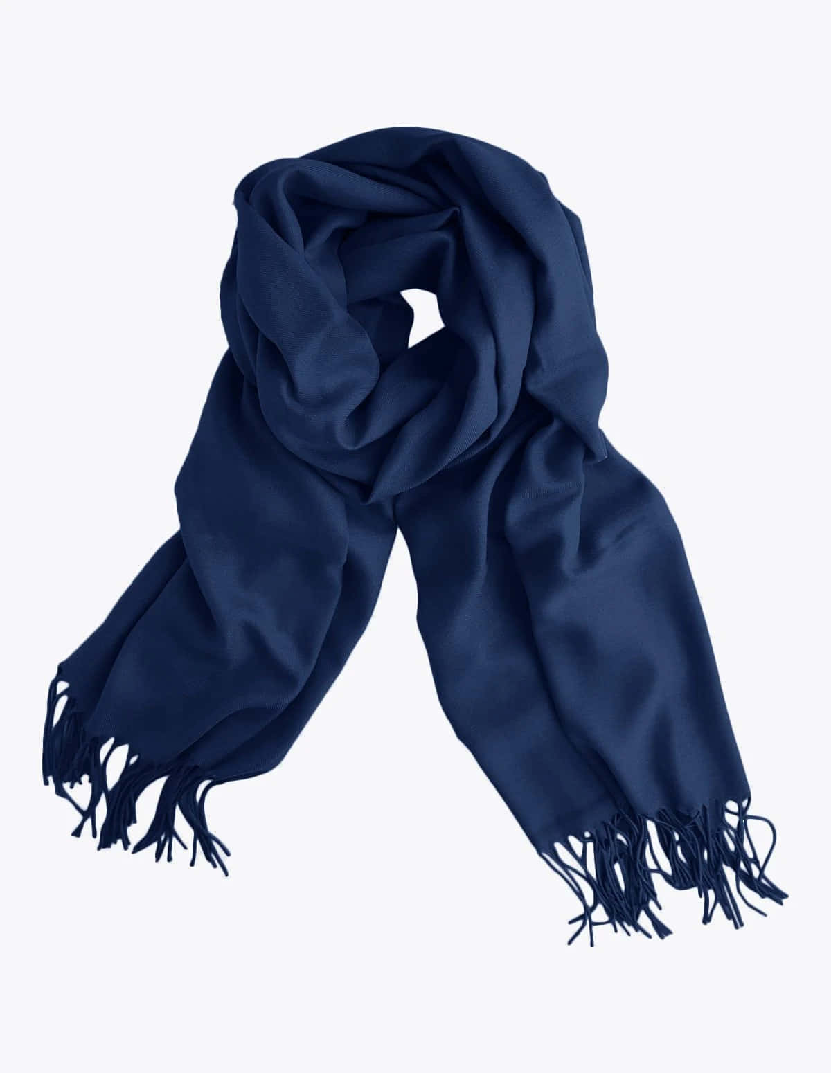 Navy Blue Scarf 桌布 壁紙 — 一條海軍藍色流蘇圍巾，在純白背景上柔軟地垂墜成褶皺。