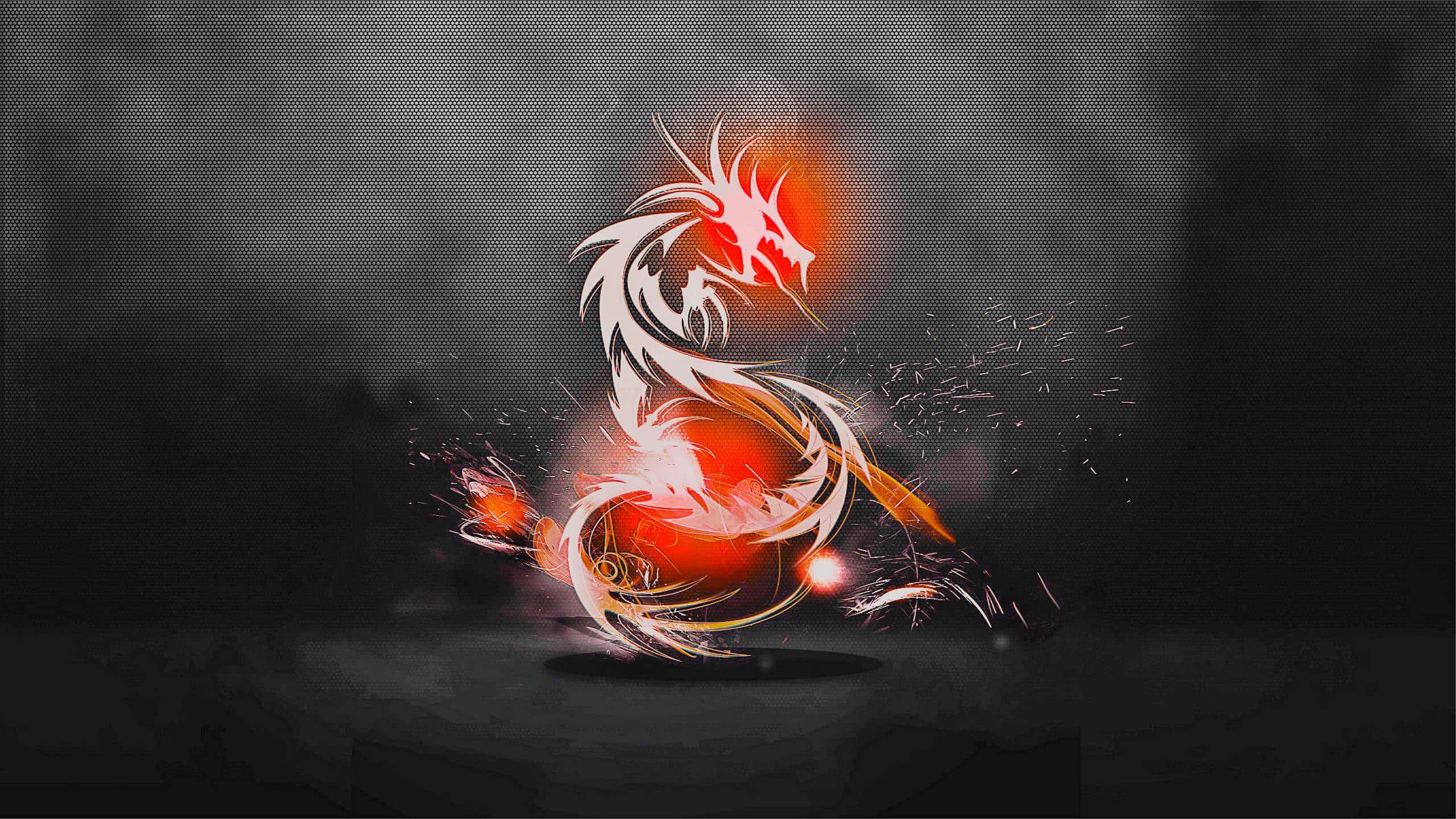 Awesome Dragon 桌布 壁紙 — 一條火熱的白龍，閃爍著紅光的眼睛和火花，從黑暗的紋理背景中噴發出來。