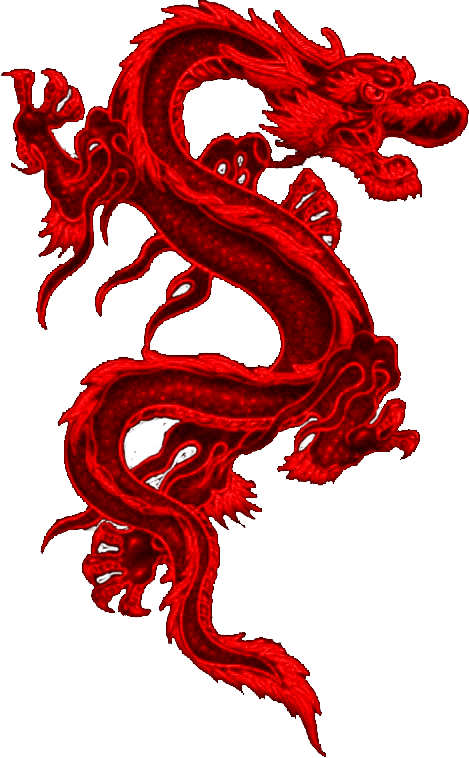 中國龍 桌布 壁紙 — 一條火紅色的龍，帶有複雜的鱗片和飄逸的鬃毛，在深灰色背景上動態盤繞。
