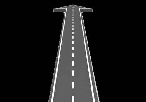 道路 桌布 壁紙 — 一條灰暗的道路帶有白色虛線，向上延伸至黑色虛空，消失在尖銳的箭頭處。