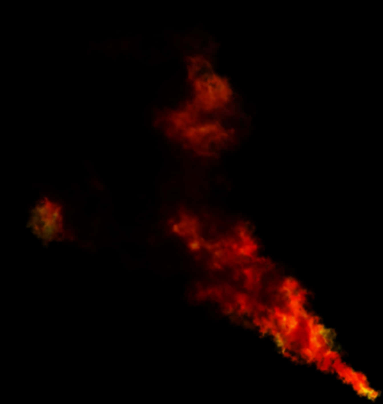 Red Smoke Effect 桌布 壁紙 — 一條熾熱的橙色和紅色煙霧軌跡，斜向劃過漆黑的虛空，頂端帶有發光的餘燼。