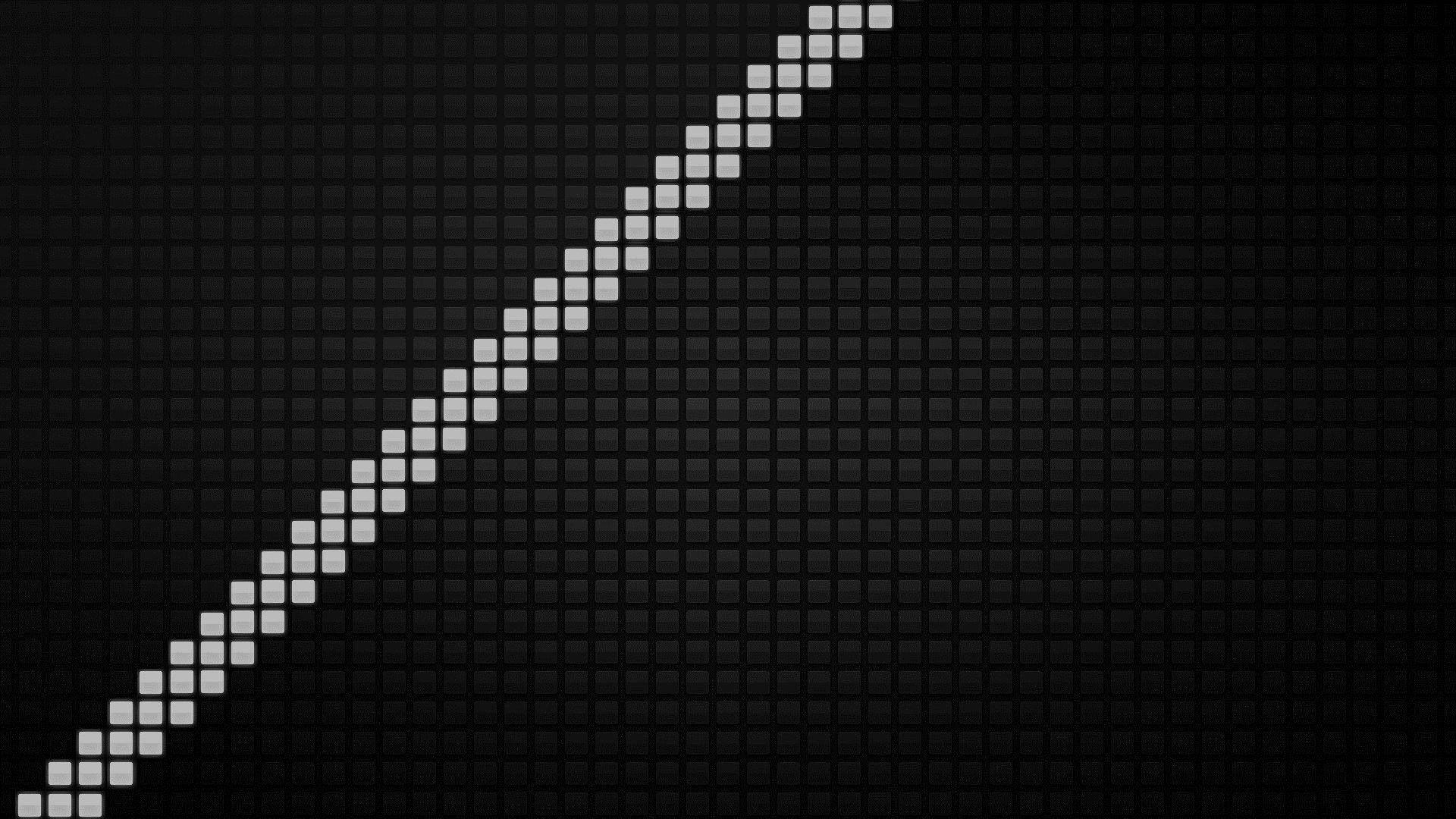 black and white aesthetic grid 桌布 壁紙 — 一條由發光白色像素方塊組成的對角線，與深色網格背景形成鮮明對比。