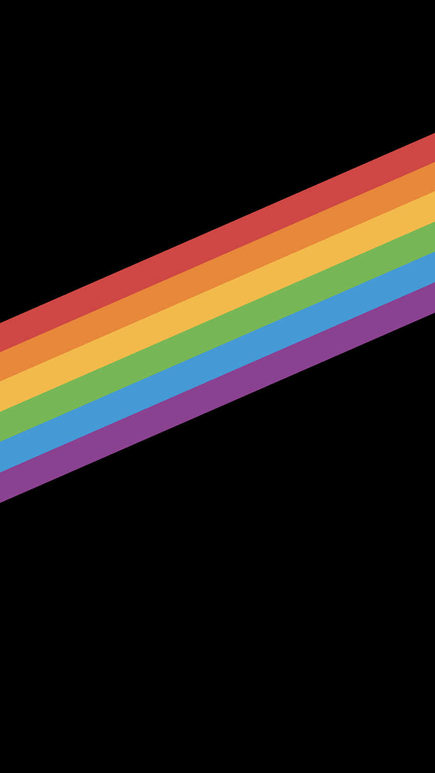 Pride Flag 桌布 壁紙 — 一條由紅、橙、黃、綠、藍、紫組成的對角彩虹條紋，在純黑色背景上發光。