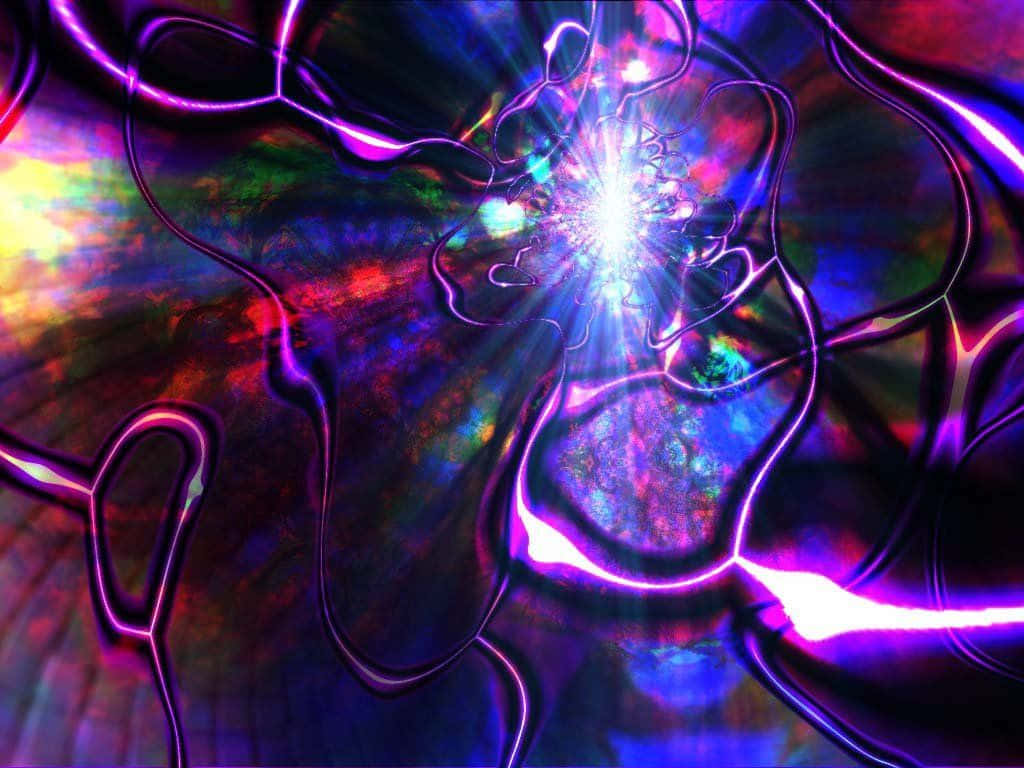Trippy Neon Lights 桌布 壁紙 — 一條由霓虹紫和電光藍能量組成的耀眼宇宙隧道，螺旋朝向一個刺眼的白核心。