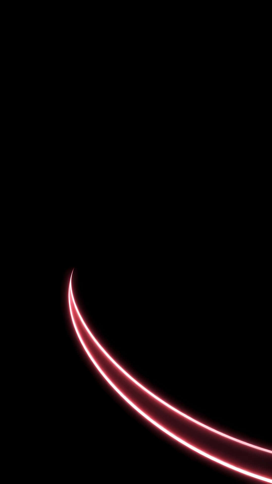 Abstract Red Neon Curved Light Streak on Black Background 壁紙 — 一條發光的紅色彎曲霓虹線像未來主義的絲帶一樣橫跨純黑色背景。