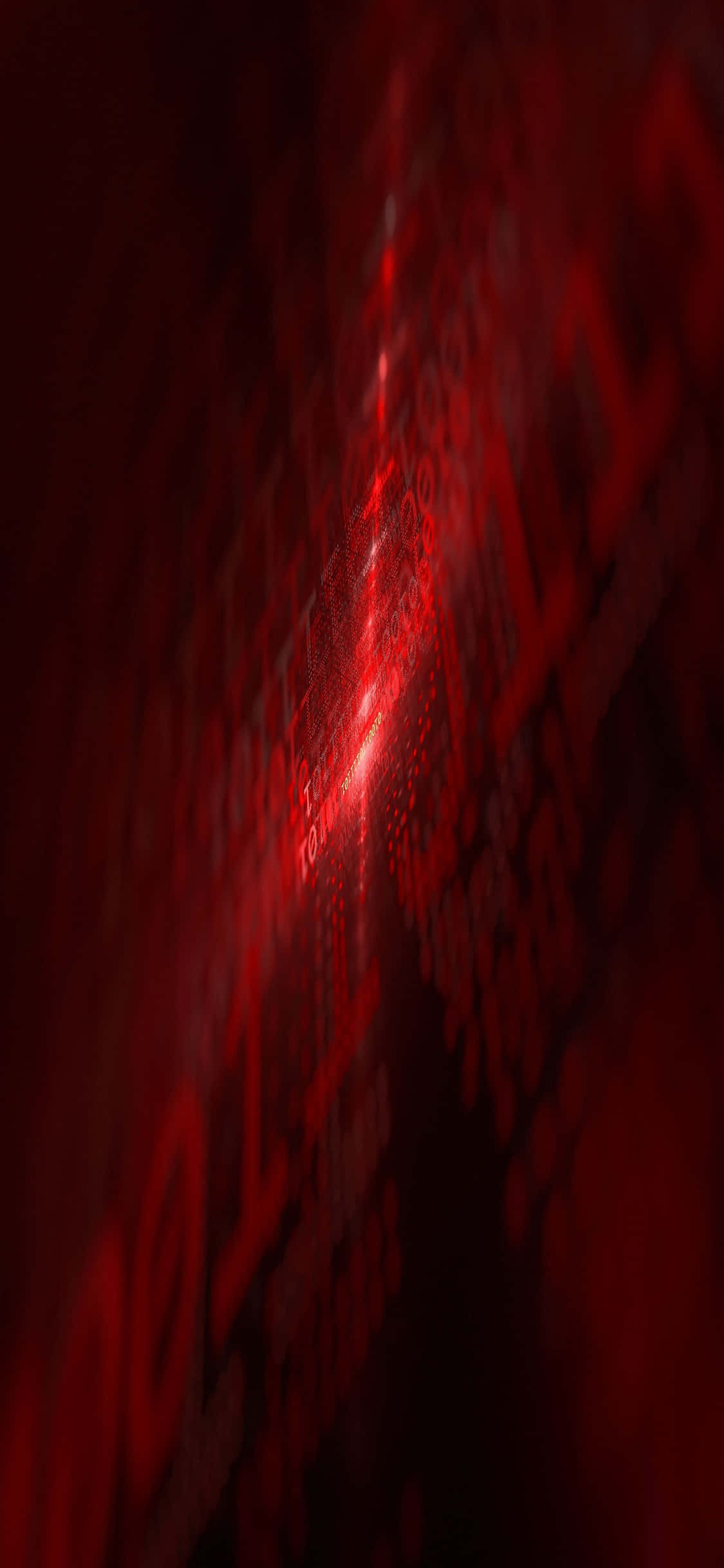 Code 桌布 壁紙 — 一條發光的紅色數位數據流斜向流過一個帶有模糊程式碼粒子的黑暗抽象空間。