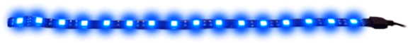 LED 桌布 壁紙 — 一條發光的藍色LED燈帶，帶有明亮的獨立燈泡和黑色電源連接器，背景為深色。