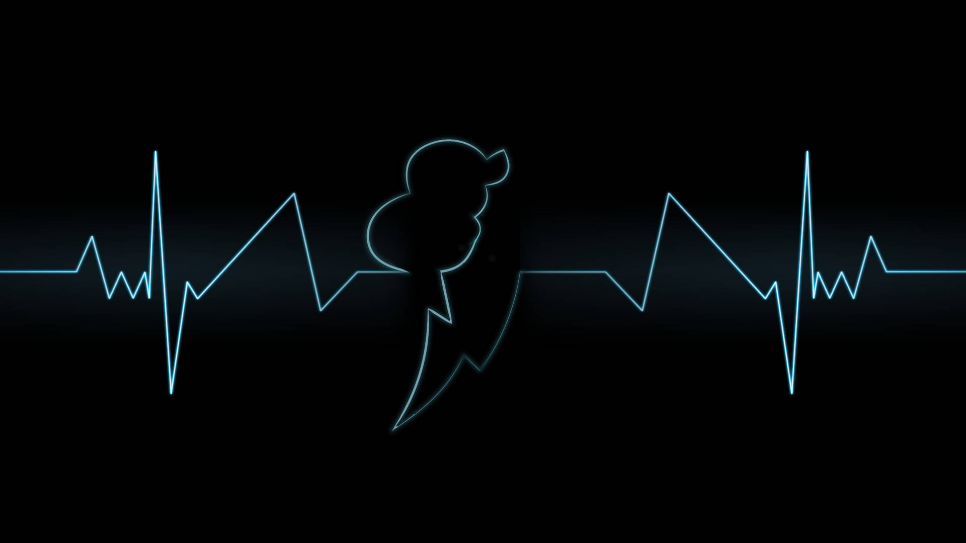 Heartbeat 桌布 壁紙 — 一條發光的藍色心跳線在黑色背景上形成一個風格化的人形輪廓。