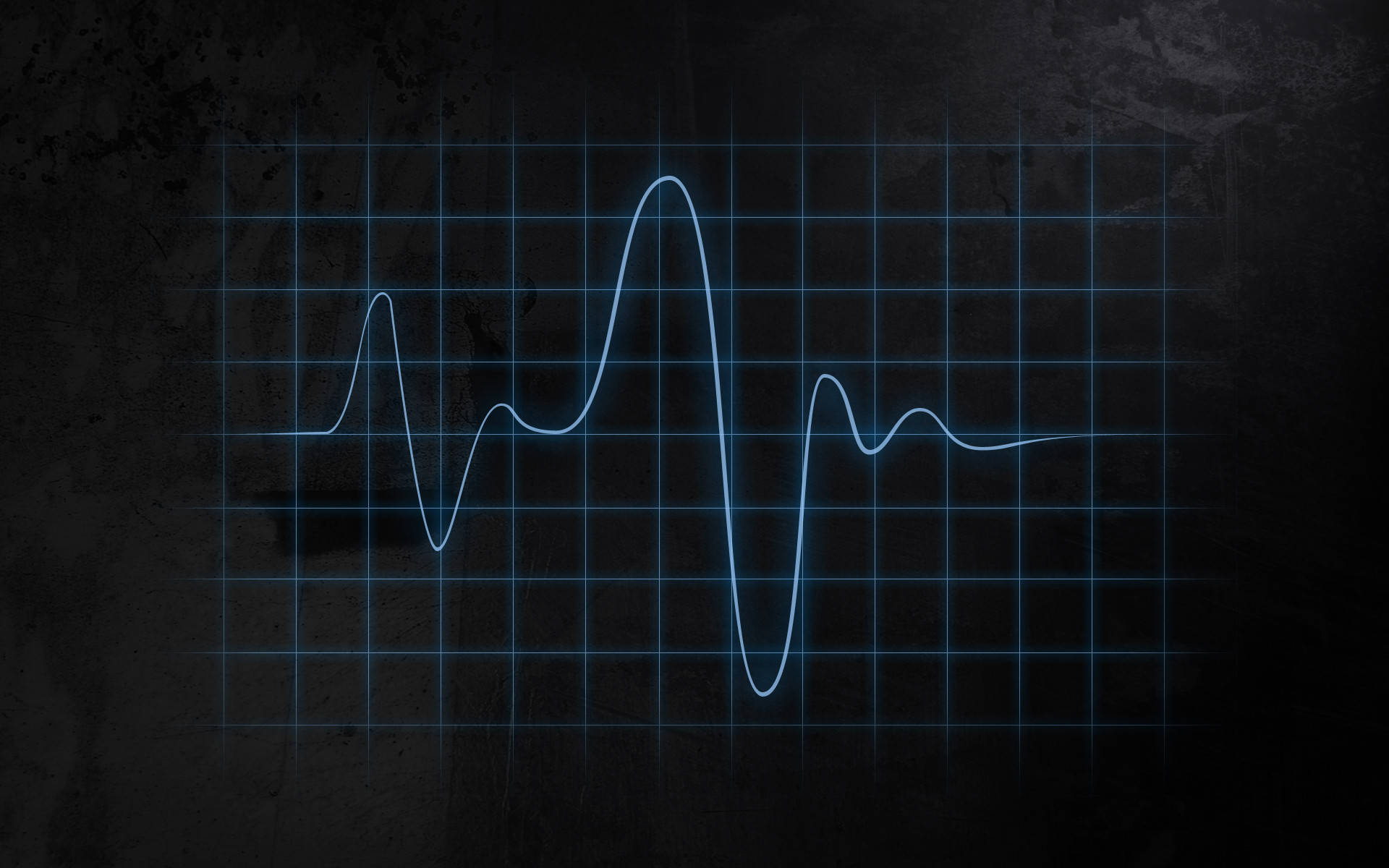 Heartbeat 桌布 壁紙 — 一條發光的藍色心電圖線條在深色紋理網格上脈動，象徵著重要的生命節奏。