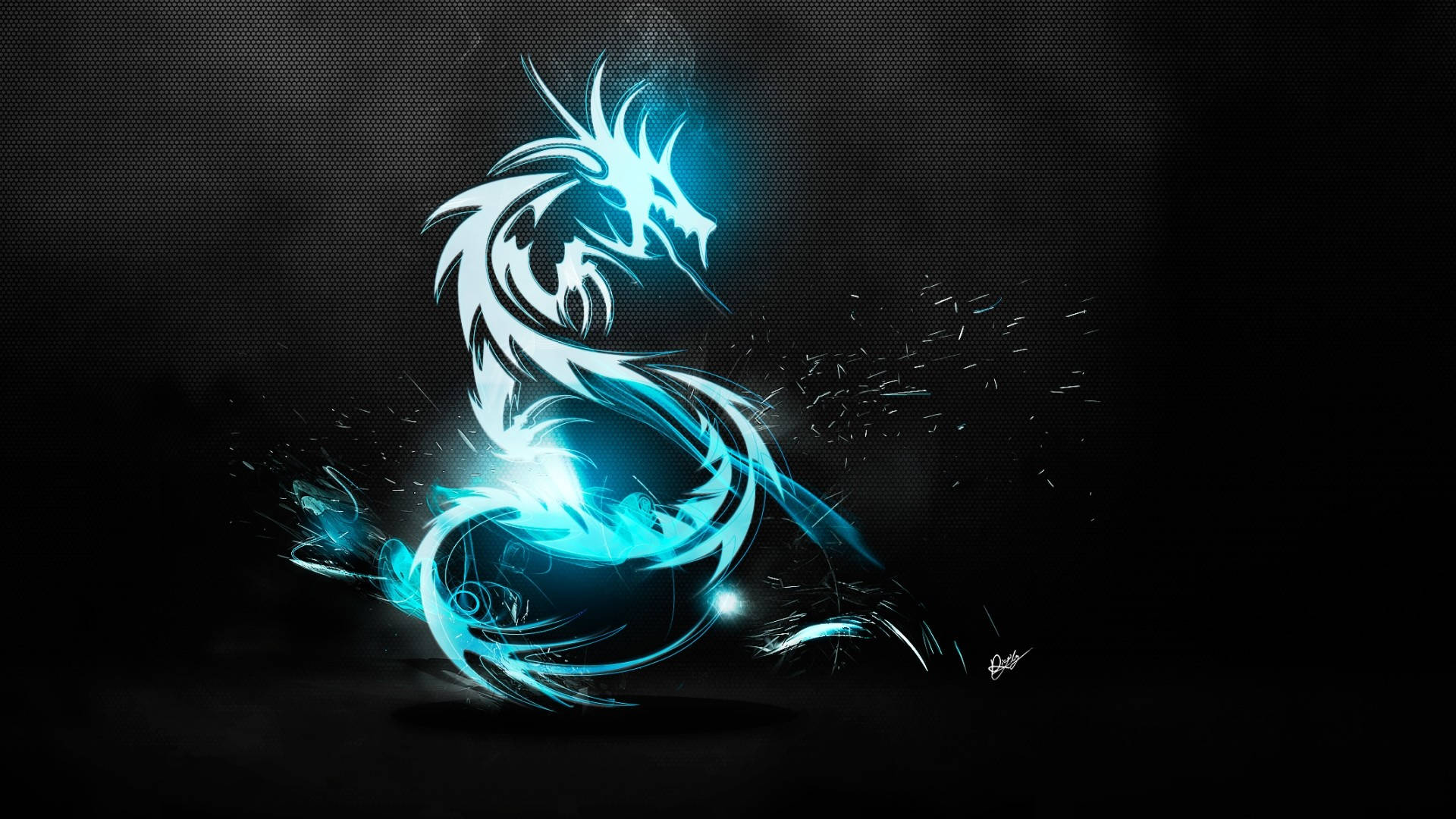 Best Dragon 桌布 壁紙 — 一條發光的藍色龍帶著電火花，在深色紋理背景上動態旋轉。