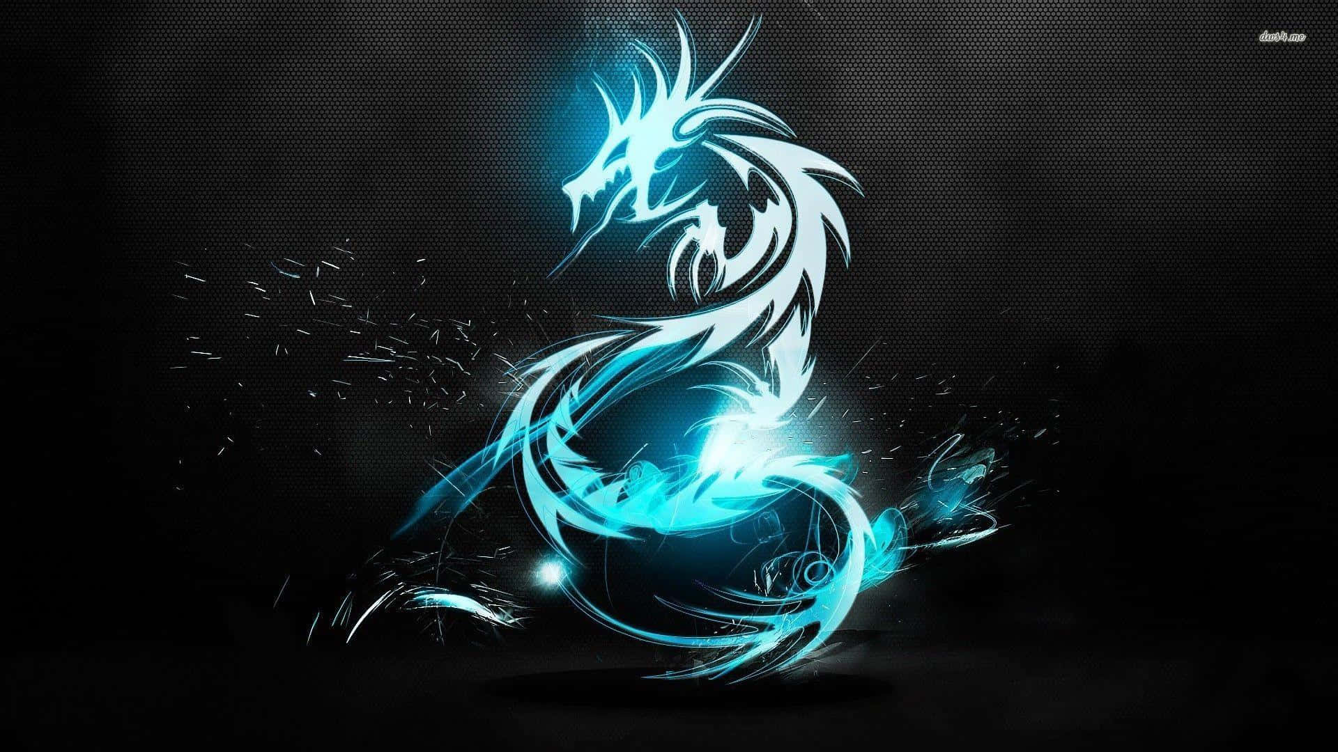 Awesome Dragon 桌布 壁紙 — 一條發光的藍色龍帶著電火花，在深色紋理背景上動態旋轉。