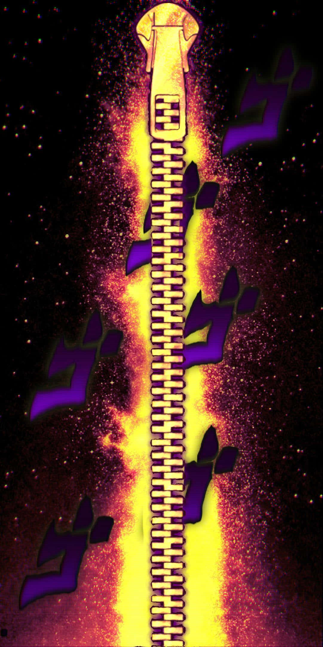 Bruno Bucciarati 桌布 壁紙 — 一條發光的金色拉鍊撕裂了宇宙虛空，在星空背景下釋放出熾熱的能量和紫色的陰影人物。