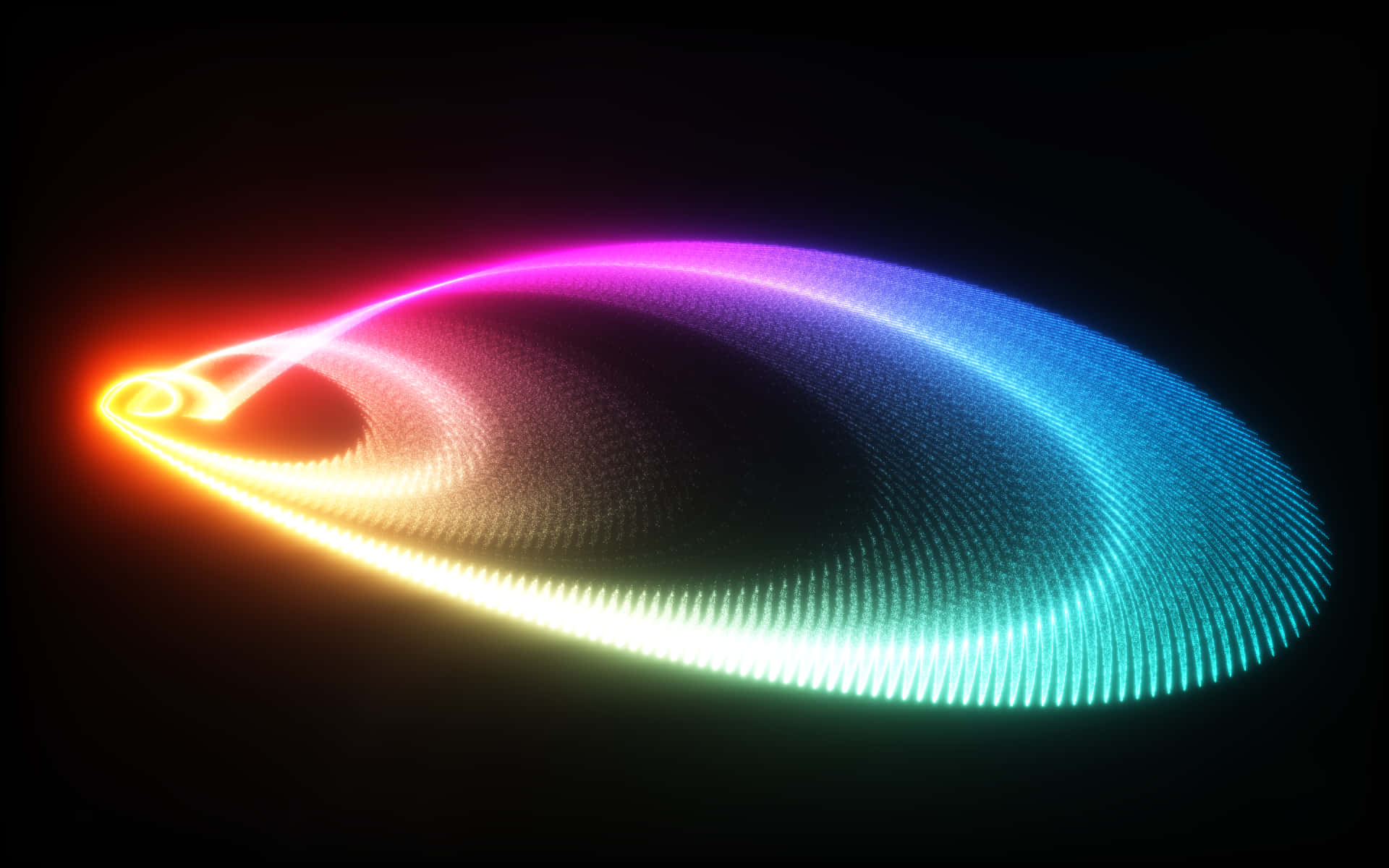 Light Effect 桌布 壁紙 — 一條發光的霓虹彩虹色螺旋，在漆黑虛空中優雅地彎曲。