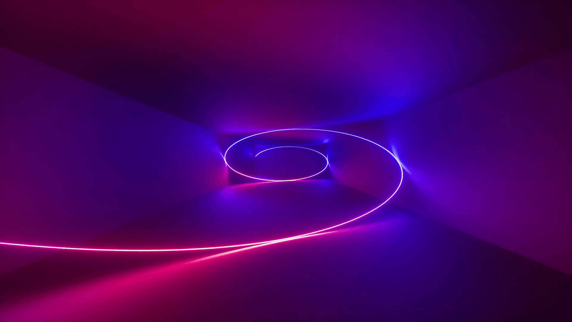Fluorescent 桌布 壁紙 — 一條發光的霓虹螺旋，以充滿活力的粉紅色和藍色色調，在黑暗的抽象空間中彎曲，散發出耀眼的光芒。