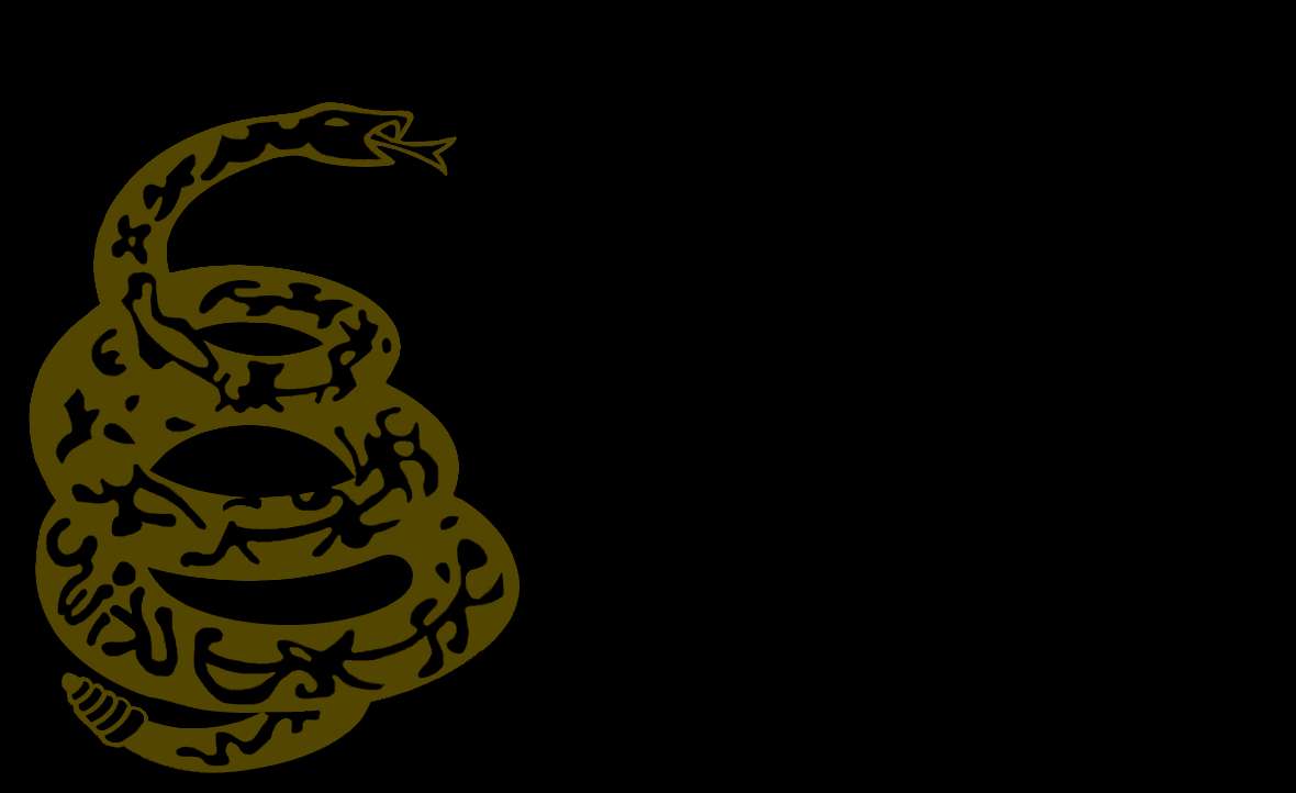 Gadsden Flag 桌布 壁紙 — 一條盤繞的橄欖綠蛇帶有部落圖案，在純黑色背景上脫穎而出。