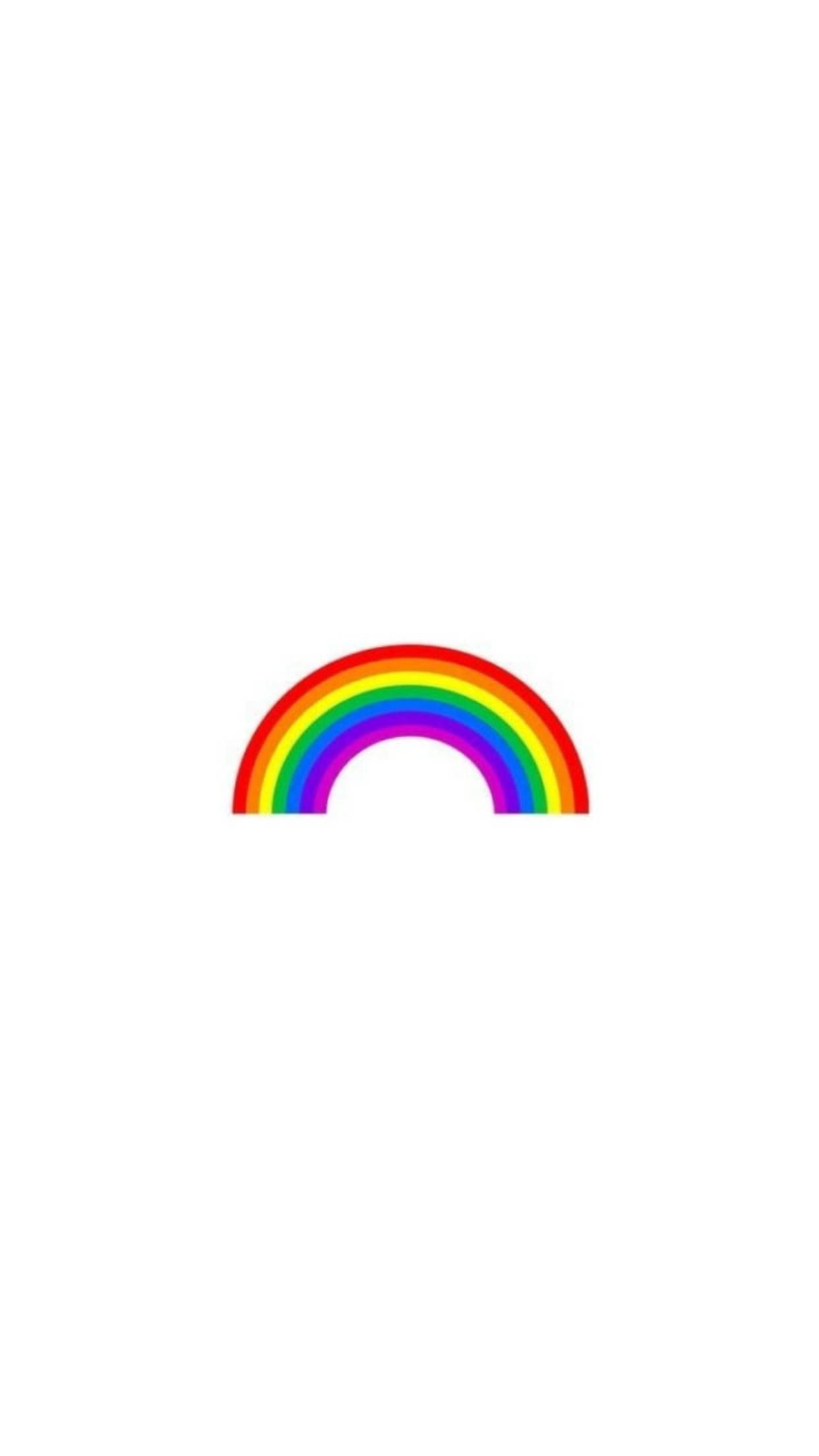 極簡 iPhone 桌布 壁紙 — 一條簡單多彩的彩虹以乾淨粗線條在純白背景上拱起。