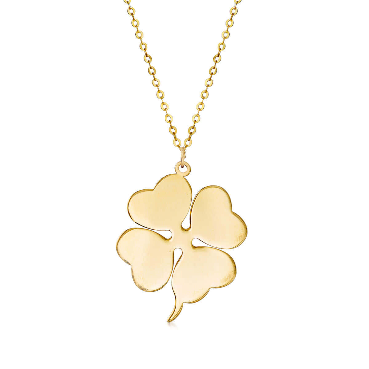 Four Leaf Clover 桌布 壁紙 — 一條簡約的金色項鍊，帶有四葉草吊墜，懸掛在潔白的背景上。