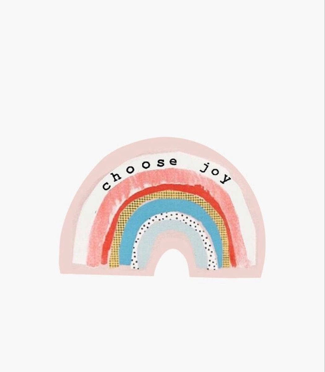Joy 桌布 壁紙 — 一條粉彩水彩彩虹，帶有圖案條紋，上方拱形寫著「choose joy」字句。