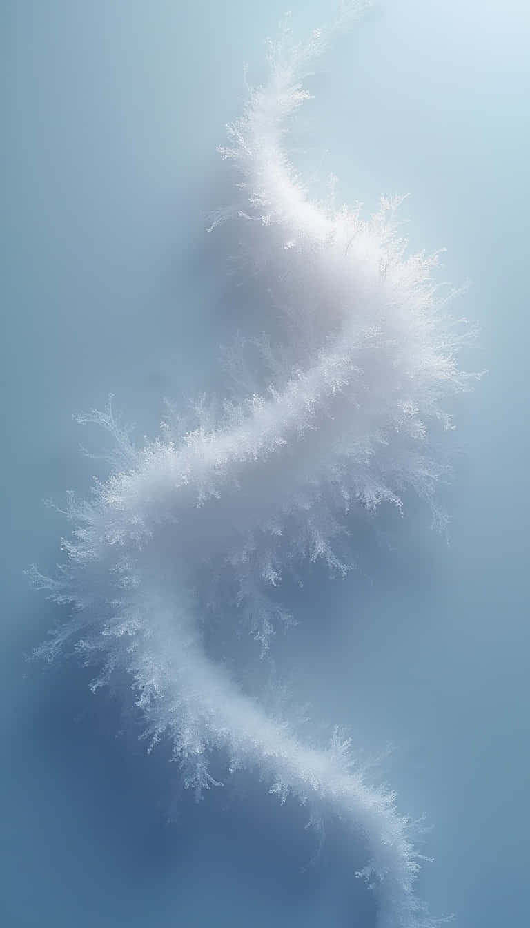 Flower 壁紙 — 一條精緻的白色霜狀螺旋在柔和的漸變藍色背景上優雅地飄動。