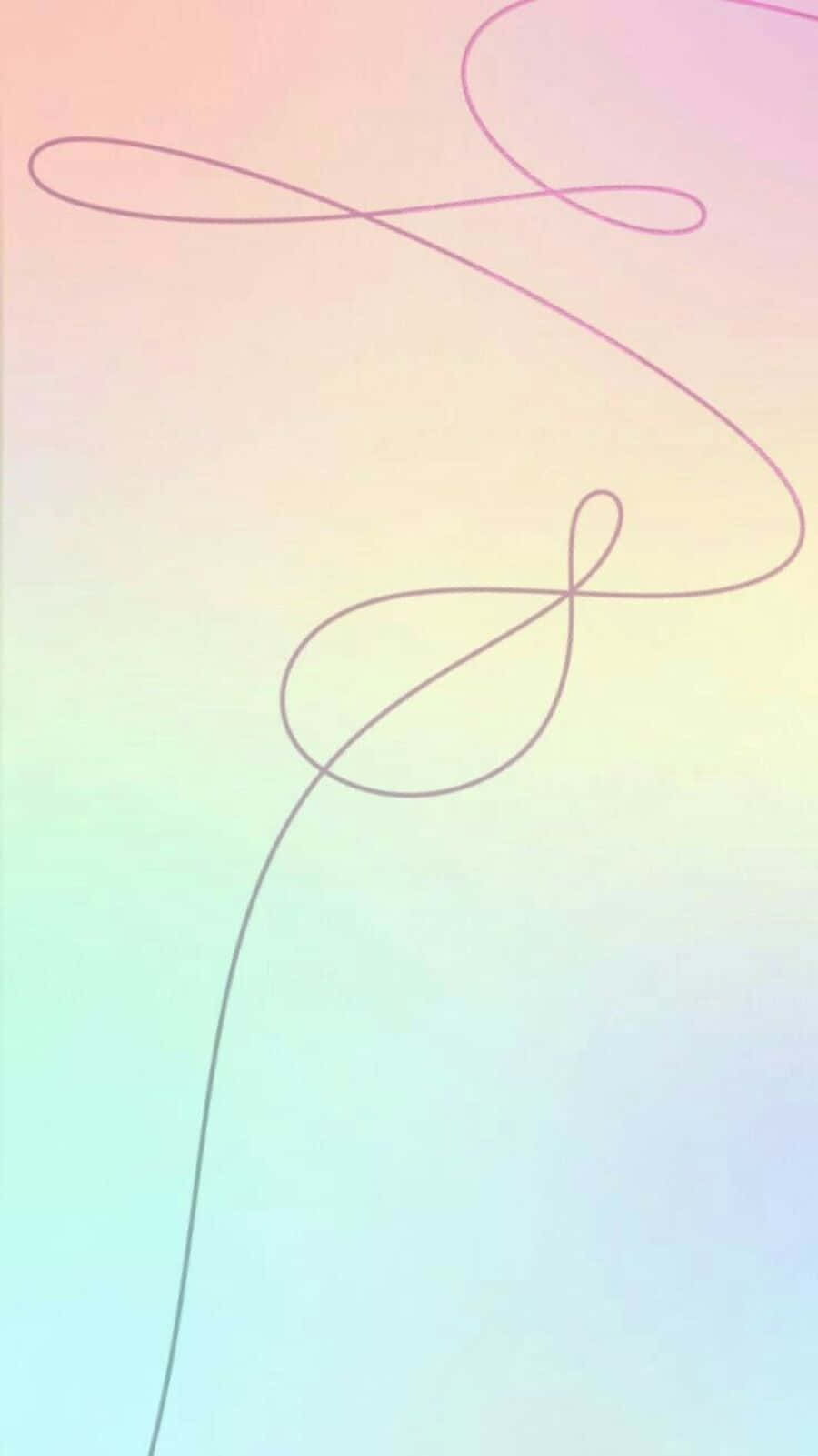 Bts Love Yourself 桌布 壁紙 — 一條精緻的紫色線條在柔和的粉彩漸變天空上形成抽象的無限符號。