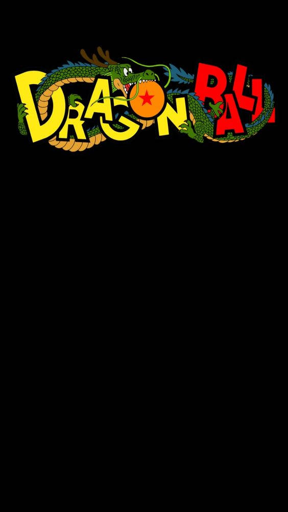 龍珠 桌布 壁紙 — 一條綠色龍纏繞著大膽的黃色和紅色「DRAGON BALL」標誌，背景為黑色。