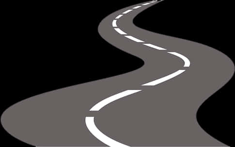 Road 桌布 壁紙 — 一條蜿蜒的灰色道路，帶有白色虛線，在純黑色背景上優雅地彎曲。
