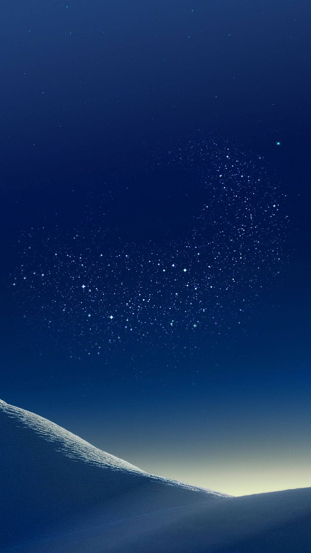 Samsung Mobile 桌布 壁紙 — 一條被雪覆蓋的山脊在深藍色夜空下彎曲，夜空佈滿閃爍的星星。